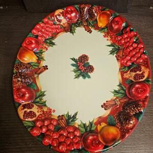 Vintage Plastic Christmas Red Pinecone Pear Serving Platter Tray 18"